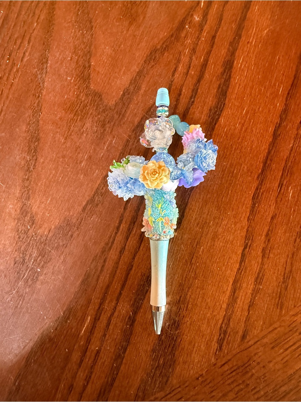 Decorative Floral Beaded Blue Multi-Color Pen
